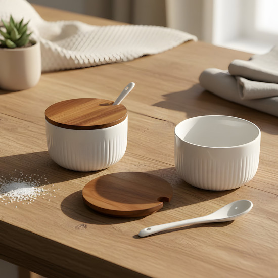 Sugar Bowl with Wooden Lid